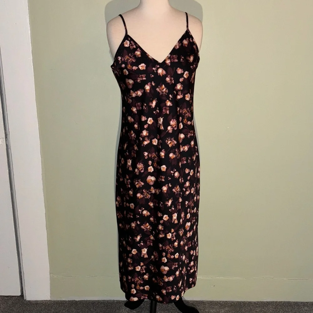 a new day Black and Pink Floral Midi Dress size small - Picture 2 of 10